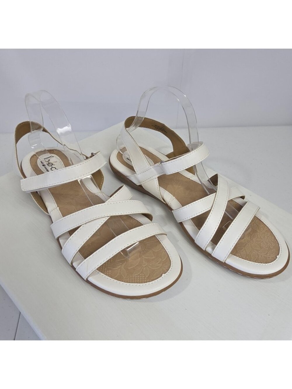 B.o.c Sandals Womens Size 11 White Slingback Strappy Low Wedge Comfort Shoes